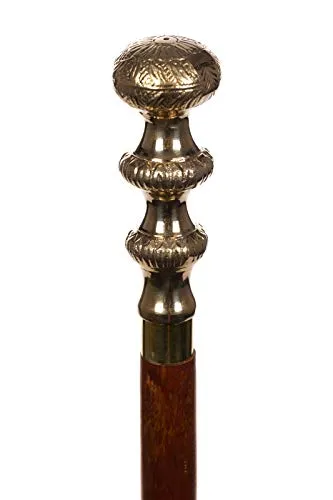 Elegante bastone da passeggio in legno con manico in ottone, 100 cm, smontabile in 3 pezzi, ideale per viaggiare (sfera 22019)