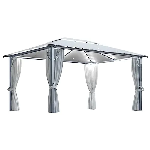 vidaXL Gazebo con Tende Stringa di Luci LED 400x300 cm Crema Alluminio