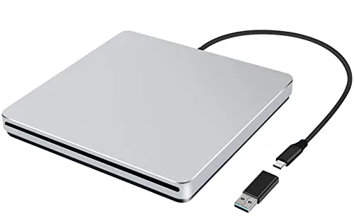 NOLYTH - Masterizzatore DVD esterno USB, lettore CD, CD/DVD-RW WRITER per Mac/PC/laptop WINDOWS 10 (colore argento)