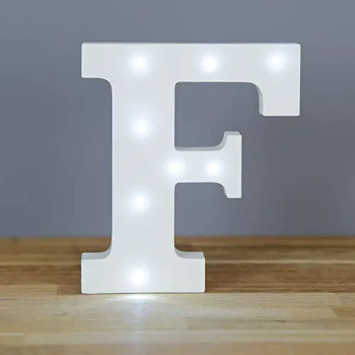 Up in Lights Decorative LED lettere bianche Wooden Sign - attaccatura di parete, alimentato a batteria - Lettera F