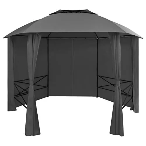 vidaXL Gazebo Padiglione da Giardino con Tende Classico Stabile Elegante Resiste agli Agenti Atmosferici Antiruggine Chiosco Tendone Bersò Esagonale