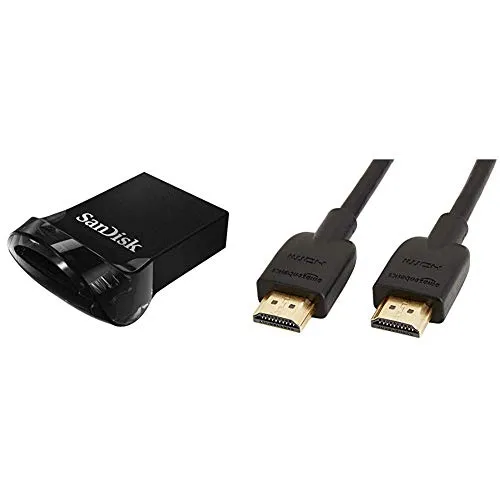 SanDisk Ultra Fit Unità Flash, USB 3.1 da 16 GB con Velocità fino a 130 MB/sec & AmazonBasics - Cavo HDMI 2.0 ad alta velocità, supporta Ethernet, 3D, video 4K e ARC, 1,8 m (standard più recente)