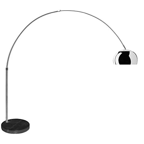 Lampada Ad Arco con Base Rotonda in Marmo Nero, Lampada da Terra Design Moderno, Struttura in Alluminio Cromato, Altezza 230 cm, Marmo Nero