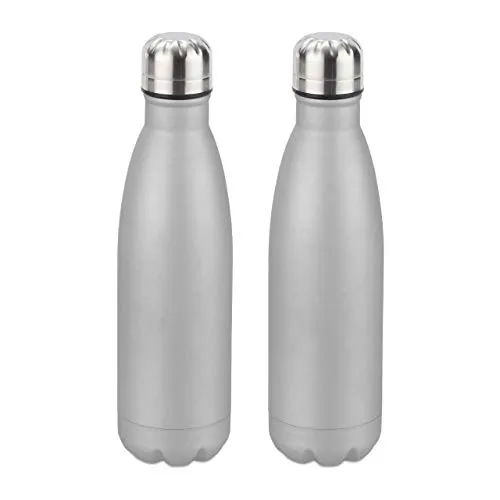 Relaxdays 2X Bottiglia Termica in Acciaio Inox, Chiusura Ermetica, per Bevande Calde e Fredde, Borraccia Isolante 500 ml, Argento