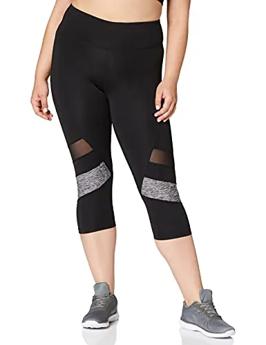 Marchio Amazon - AURIQUE - Capri Stripe, Leggings Sportivi Donna, Nero (Black/Grey Marl), 42, Label:S