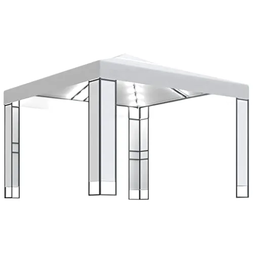 vidaXL Gazebo con Tetto Doppio e Stringa di Luci LED 3x3 m Bianco