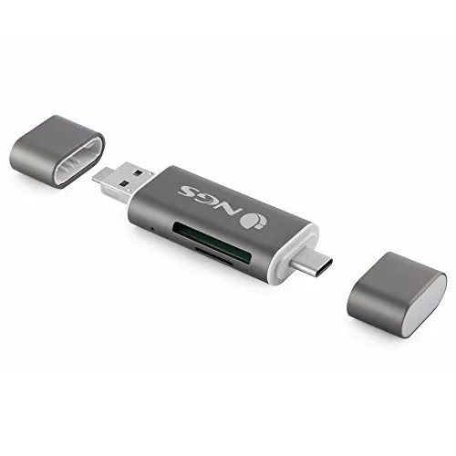 NGS ALLYREADER - Lettore di Schede Type-C 5-in-1 (Lettore USB-C, Micro USB e USB 2.0) con Slot per Schede MicroSD e SD