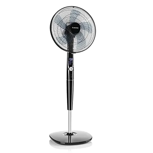 Klarstein Silent Storm - Ventilatore a Piantana, Rotore a 5 Pale: 16" (41cm), Flusso d'Aria: 4.600 m³/h, Potenza: 25,8 Watt, Base Tonda, Telecomando, Nero