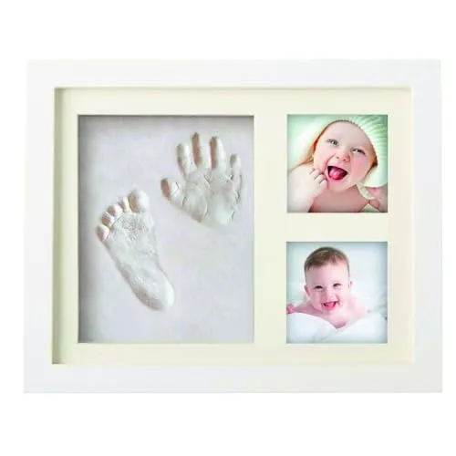 ProjectFont Quadretto Impronta Mani bambino Piedi Idea Regalo Neonato Mamma Argilla Per Nascita Bimbi Kit Calco, Bianca in Legno Impronte Porta Foto Piede Bimbo Bambino Manina Piedino Bebè