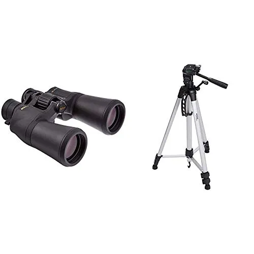 Nikon Aculon A211 10-22X50 Binocolo, Nero & Amazon Basics - Treppiede leggero estensibile fino a 1,52 m, con custodia