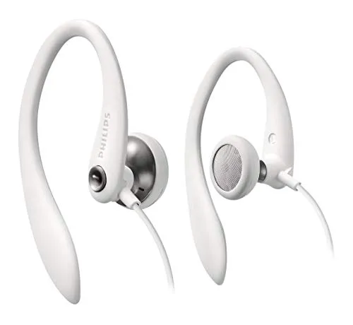 Philips SHS3300WT/10 Cuffie Auricolari Sportive in Ear (Suono Potente, Cuscinetti Comfort per le Orecchie, Stanghetta Ergonomica per le Orecchie, Sistema di Cavo Asimmetrico), Bianco