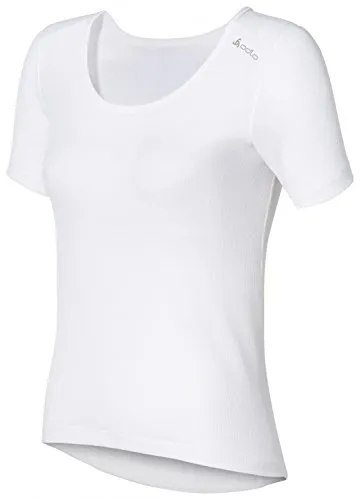 Odlo, Canottiera Donna Abbigliamento Sportivo Maglietta a Maniche Corte Collo Rotondo Cubic, Bianco (White), XS