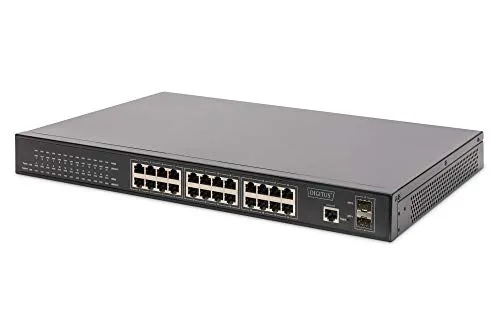 Digitus Gigabit Ethernet Poe+ Switch – L2+ gestito – 19 Pollici – 24 Porte + 2 uplink SFP – IEEE802.3af/at – Nero