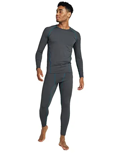 LAPASA Uomo Set Termico Leggero a Compressione in Pile Foderato Strato Base Maglia e Pantaloni Lunghi Invernale M53 Grigio Scuro e Verde S