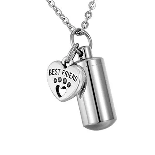 Idebirs Pet - Collana con amuleto a forma di cuore, in acciaio INOX, con conchiglia e bottiglietta profumata
