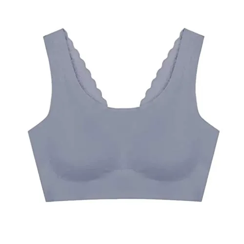 Reggiseni Top Donna Pizzo Reggiseno Senza Spalline Floreale Reggiseno Senza Fili Anelli Incrociati Anteriori Reggiseno di Seta Traspirante Senza ricurvo (XL,2- Grigio)