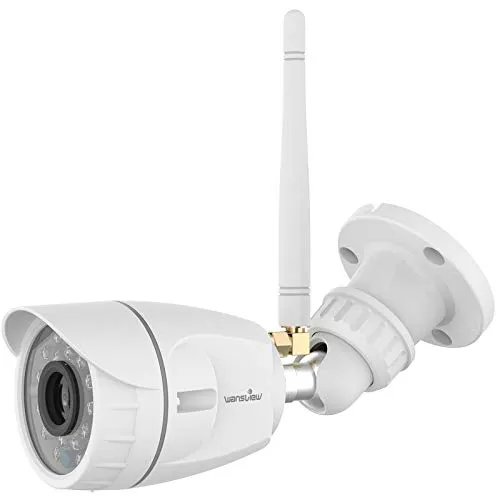 Telecamera Wifi Esterno, Wansview 1080P Videocamera Sorveglianza Wifi con Visione Notturna, Rilevamento di Movimento, Accesso Remoto, Funziona con Alexa W4 Bianco