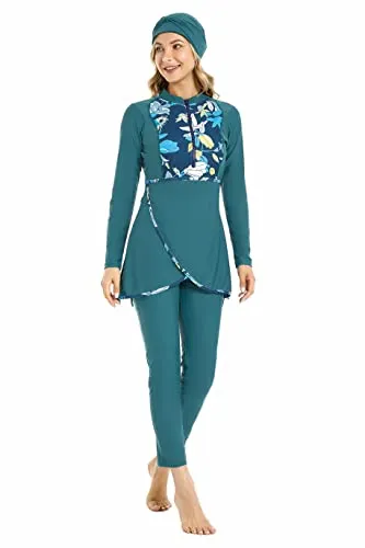 nadamuSun Costumi da Bagno Musulmani per Le Donne Costumi da Bagno modesti Burkini Taglie Forti Costume da Bagno Islamico Manica Lunga Costume da Bagno (M, X4)