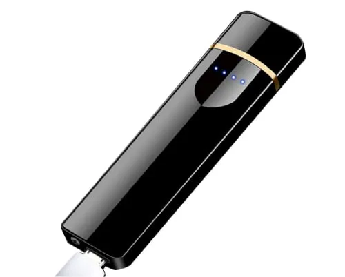 Geolá Accendino elettrico USB con Touch-Sensor, Accendino di tempesta nero lucido, elettronico, sottile, antivento, ricaricabile, senza gas e benzina, per cucina, grill, candele