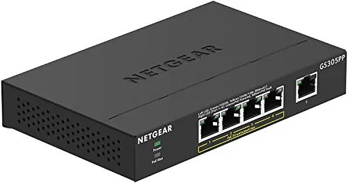 NETGEAR Switch PoE 5 porte GS305PP, Switch Ethernet con 4 PoE a 83 W, Switch Gigabit Desktop, Design Senza Ventola in Metallo Robusto