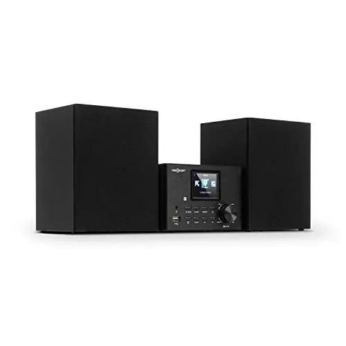 Oneconcept Streamo - Impianto Stereo con Web Radio, Internet Radio, Ricezione via WIFI, DAB/DAB+ e FM , 2 Altoparlanti da 10W RMS, Bluetooth, Lettore CD, USB, AUX-IN, Display HCC da 2,4", Nero