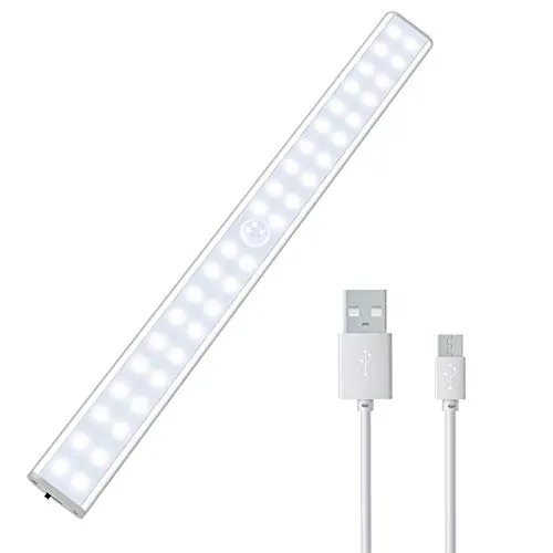 PAIRIER 40 LED Luce per Armadio Lampada Armadio con Sensore Movimento USB Ricaricabile Batteria Striscia Magnetica per Scale Corridoio