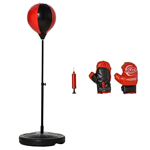 HOMCOM Punching Ball per Bambini 3-5 Anni, Sacco Boxe da Terra con Altezza Regolabile 73-109cm, Set da Boxe con Guantoni e Pompa Gonfiaggio