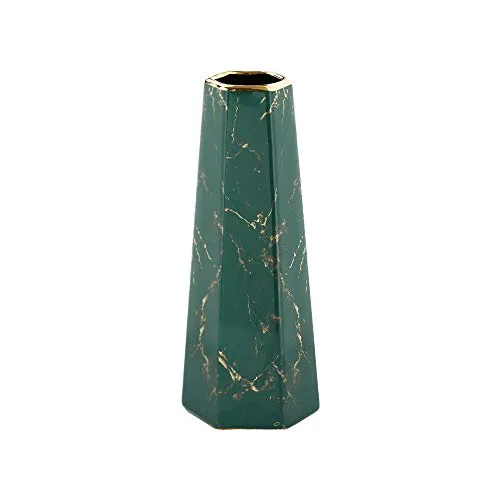 HCHLQLZ 25cm Verde Oro Marmo Fiori Vaso Decorativo di Design Moderno Collection per Ricorrenze Decorazioni per Interni Ristorante Bar Cafe Porcellana