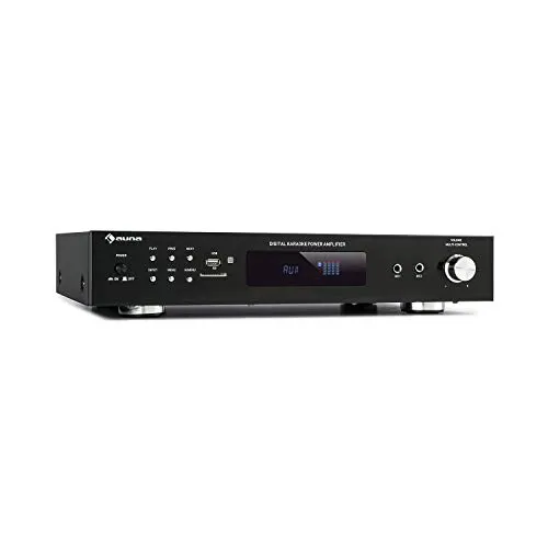 Auna AMP-9200 BT - Amplificatore Stereo Digitale, Potenza Uscita: 2 x 60 W RMS, Bluetooth, USB, SD, AUX-in, Dvd-in, 2 Connettori Microfono, Nero