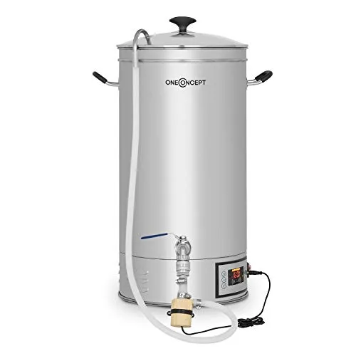 Oneconcept Hopfengott Bollitore - Dispositivo per Produzione Birra, Sistema di Infusione, 15 L, 30-140 ° C, 500-1600 W, Pompa di Circolazione, 4 Fasi Programmabili, Acciaio Inox, Argento