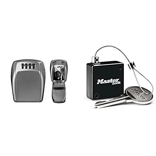 Master Lock Cassaforte per chiavi + Cavo per chiavi retrattile [Sicurezza Rinforzata] [Montaggio a parete] - 5415EURD - Casseta di Sicurezza per Chiavi