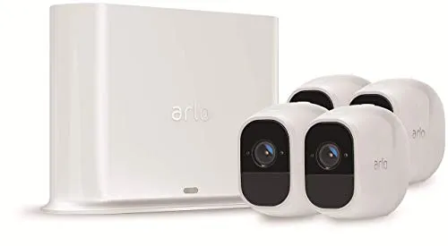 Arlo Pro2 VMS4430P Kit Base Sistema di Videosorveglianza Wi-Fi con 4 Telecamere di Sicurezza, Audio 2 Vie, Batteria, Full HD, Visione Notturna, Interno/Esterno, VCR Opz, Alexa e Google Wi-Fi, Bianco