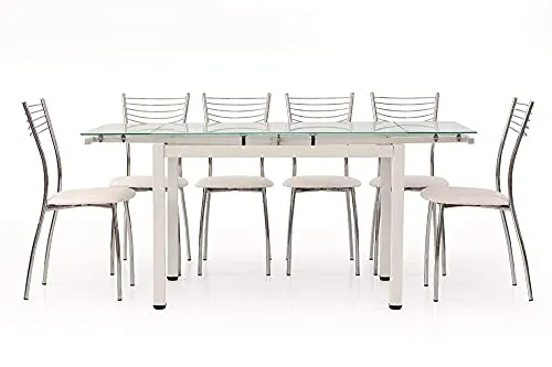 Milani Home s.r.l.s. Tavolo da Pranzo Moderno di Design Allungabile Bianco con Piano in Vetro 70 X 110/140/170 per Interno Sala da Pranzo Cucina