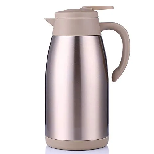 DXDRT Thermos Bottiglia, caffè Caraffa Termica in Acciaio Inossidabile Caraffa/a Doppia Parete Vuoto Thermos 24 Ore di Calore ritenzione / 2 litro (Color : Champagne Gold)