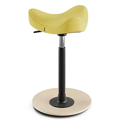 Varier Move Compact Sgabello Sit-Stand per Tavoli ad Altezza Regolabile, Base Naturale e Tessuto, Giallo