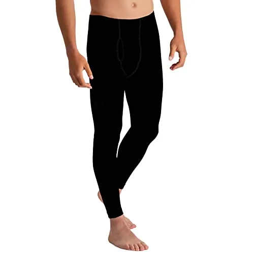 NOLOGO KATIACALZE Calzamaglia Termica da Uomo Invernale Sport Lavoro Work Sci Montagna Leggings Intimo Felpata in Microfibra Pile Aperta Scaldamuscoli Fitness Running Sottotuta Moto Nero M/L