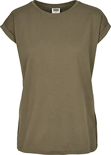 Urban Classics Ladies Organic Extended Shoulder Tee Maglietta, Oliva, S Donna