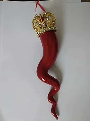 Corno cornetto portafortuna in terracotta gigante con corona in metallo (rosso con corona oro)
