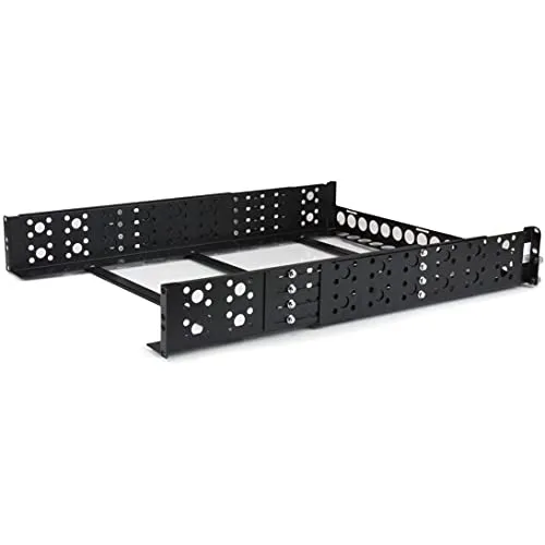 StarTech.com Guide universali rinforzate 2U per armadio rack 19", Binari quadro rack per apparecchiature AV OEM a profondità regolabile da 41 a 110 cm, Portata 45kg Acciao, Nero (UNIRAILS2U)