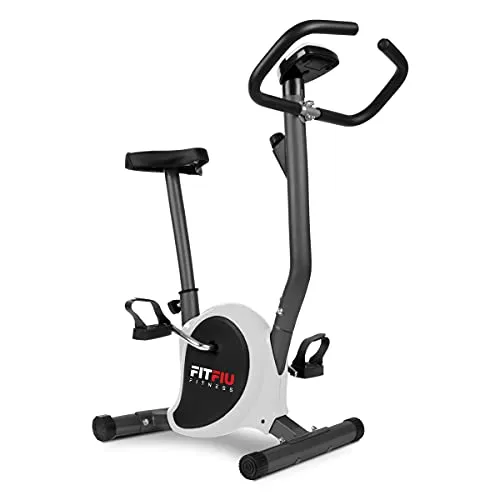 FITFIU Fitness BEST-100 - Cyclette stazionaria ultracompatta con disco inerziale da 5kg, colore grigio, regolabile su 8 livelli, display LCD, pedali con cinghie di fissaggio, peso massimo 100kg