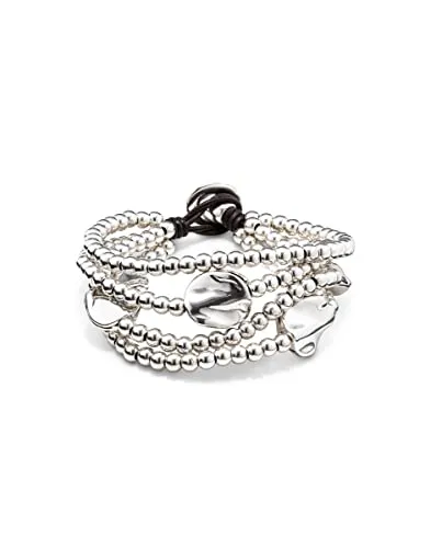 Uno de 50 Classics PUL0854MTLMAR0M - Bracciale da donna in pelle placcata in argento, con perla e argento, 17 cm