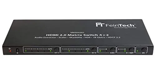 Feintech VMS04201, HDMI 2.0 Matrix Switch 4 x 2 con Audio Extractor Scaler Ultra-HD 4K 60Hz HDR, 1