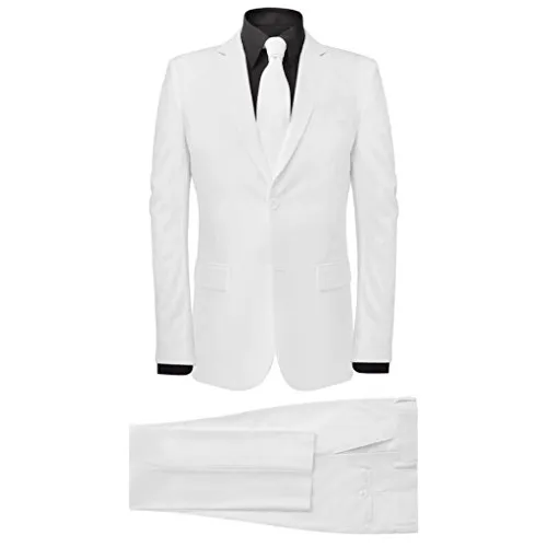 vidaXL Completo da Uomo 2 Pezzi Bianco con Cravatta Taglia 50 Giacca Pantaloni