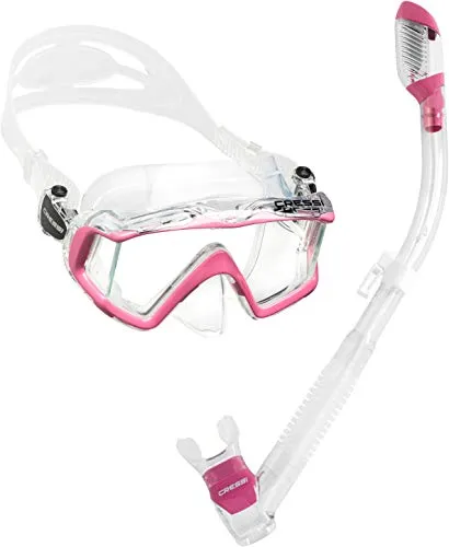 Cressi - Maschera panoramica con boccaglio a secco, colore: Rosa trasparente