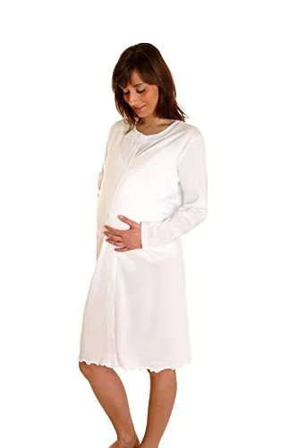 Premamy - Camicia Clinica per Premaman, Modello Aperto Davanti, Cotone Jersey, Pre-Post Parto - Bianco - IV (M)