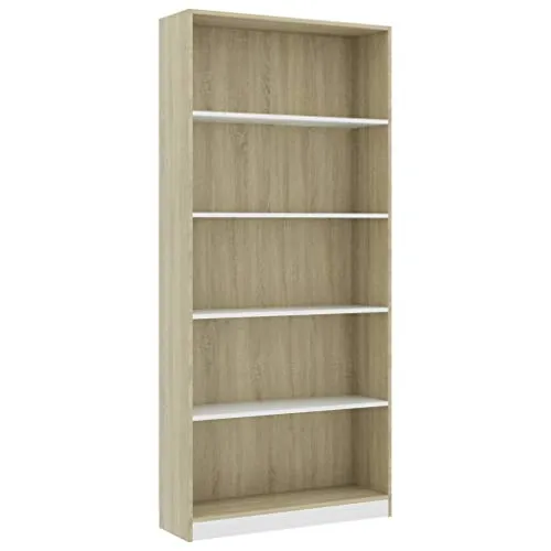 vidaXL - Libreria a 5 ripiani, in legno di quercia Sonoma, 80 x 24 x 175 cm, colore: Bianco