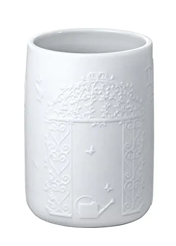 WENKO Bicchiere portaspazzolini Garden - Portaspazzolino per spazzolini e dentifricio, Ceramica, 7.5 x 10.5 x 7.5 cm, Bianco