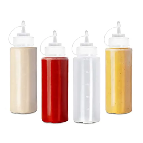 Matana 4 Flacone Dosatore Grandi in Plastica per Salse con Tappo, 500ml - Biberon Cucina, Bottiglia Squeeze - Riutilizzabili, Resistente e Senza BPA