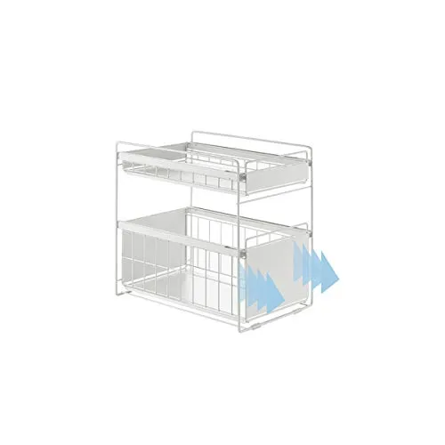 IMICHI Scaffale Sottolavello 2 Ripiani Cassetto del Cestino di Immagazzinaggio Rack per Cucina, Bagno, Scrivania da Ufficio (White)