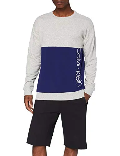 Calvin Klein L/s Sweatshirt Top Pigiama, Grigio (Grey Heather W/Horoscope Piecing 080), Medium Uomo